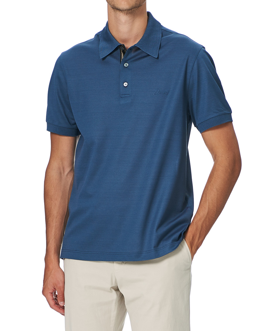 Herr | Pikéer | Brioni | Contrast Placket Polo Piquet Dark Blue