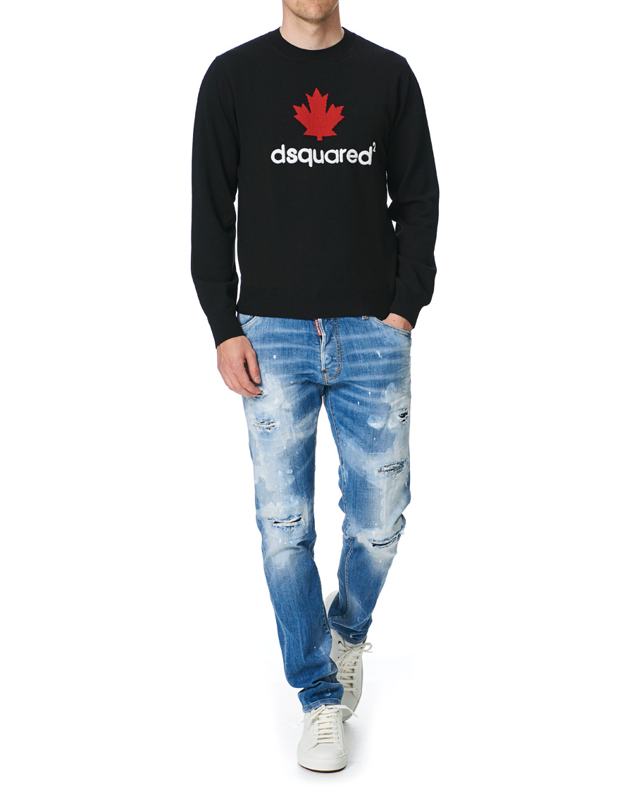 Herr | Tröjor | Dsquared2 | Mini D2 Leaf Knitted Sweater Black