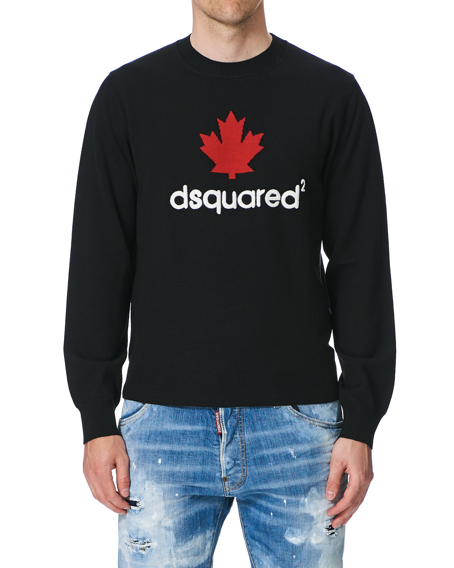 Herr | Tröjor | Dsquared2 | Mini D2 Leaf Knitted Sweater Black