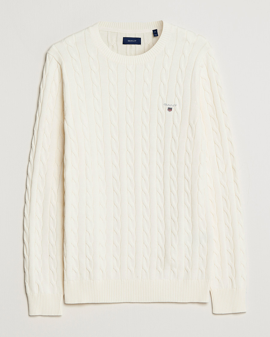Herr | Tröjor | GANT | Cotton Cable Crew Neck Pullover Cream