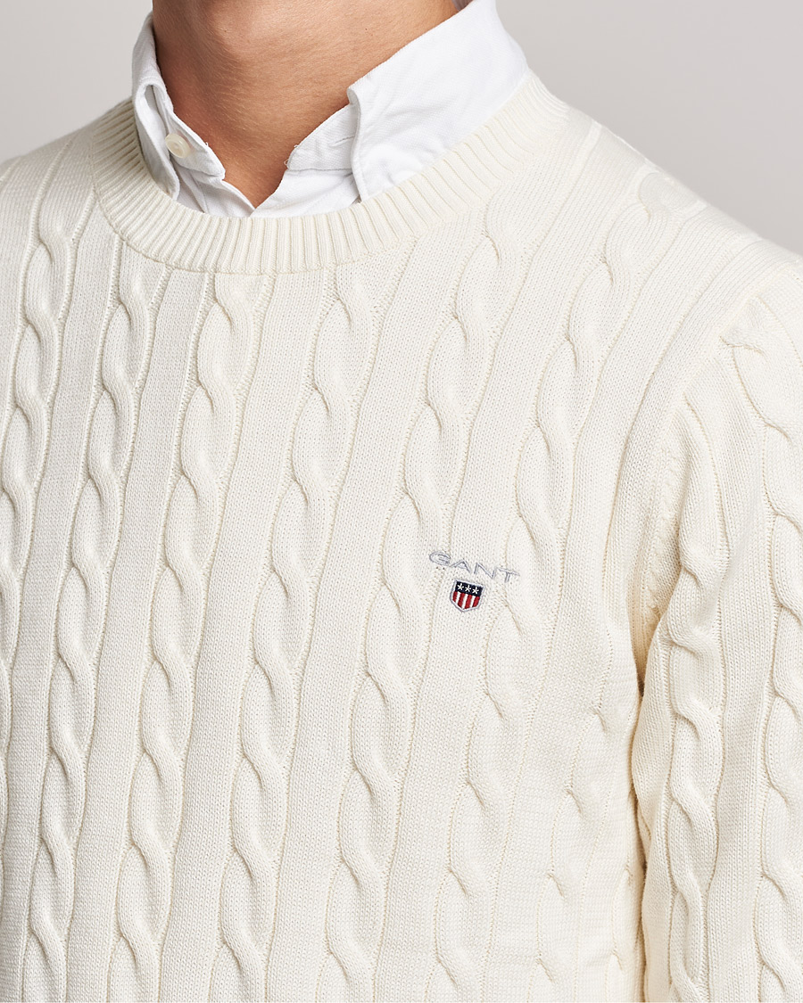 Herr | Tröjor | GANT | Cotton Cable Crew Neck Pullover Cream