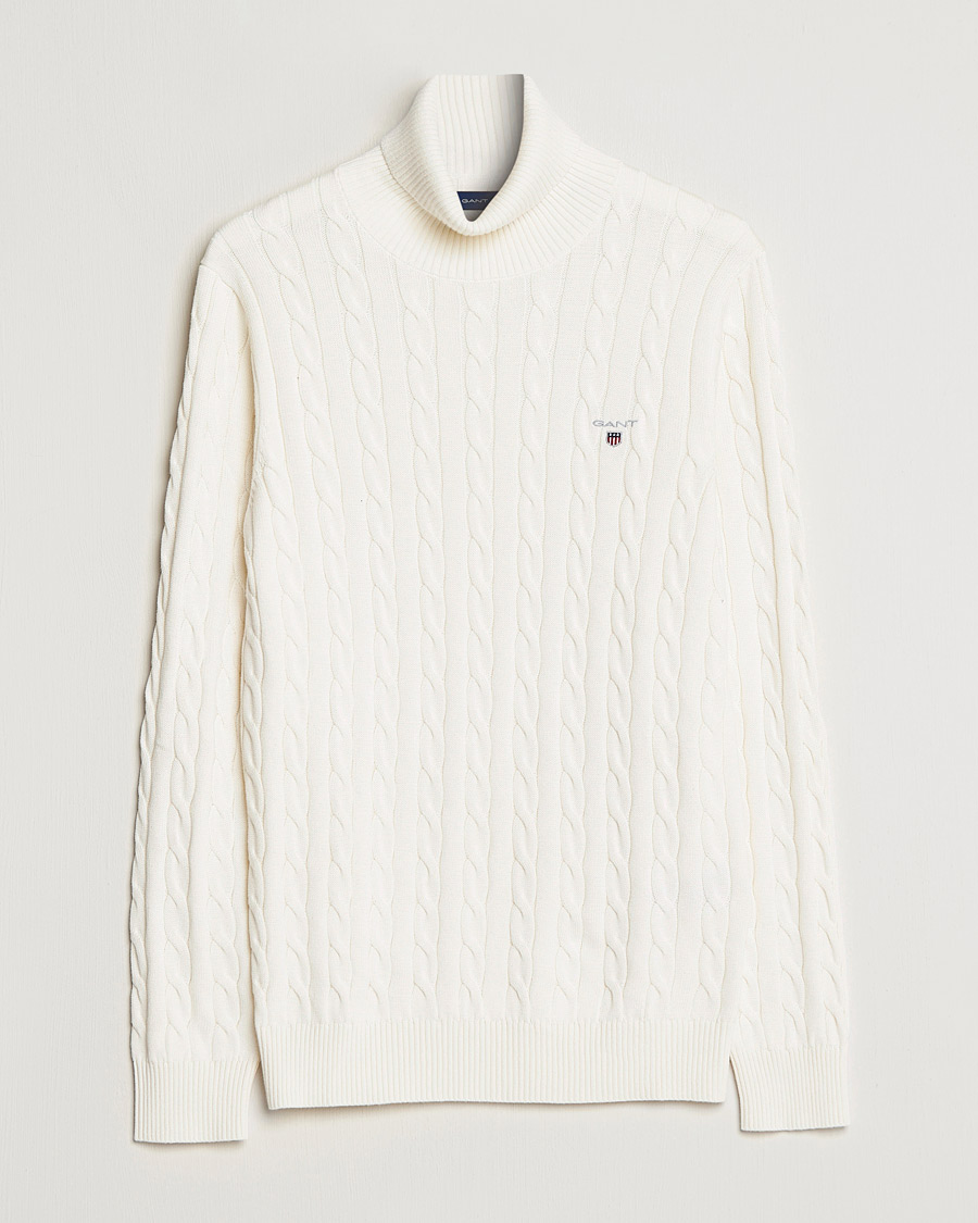 Herr | Tröjor | GANT | Cotton Cable Turtleneck Cream
