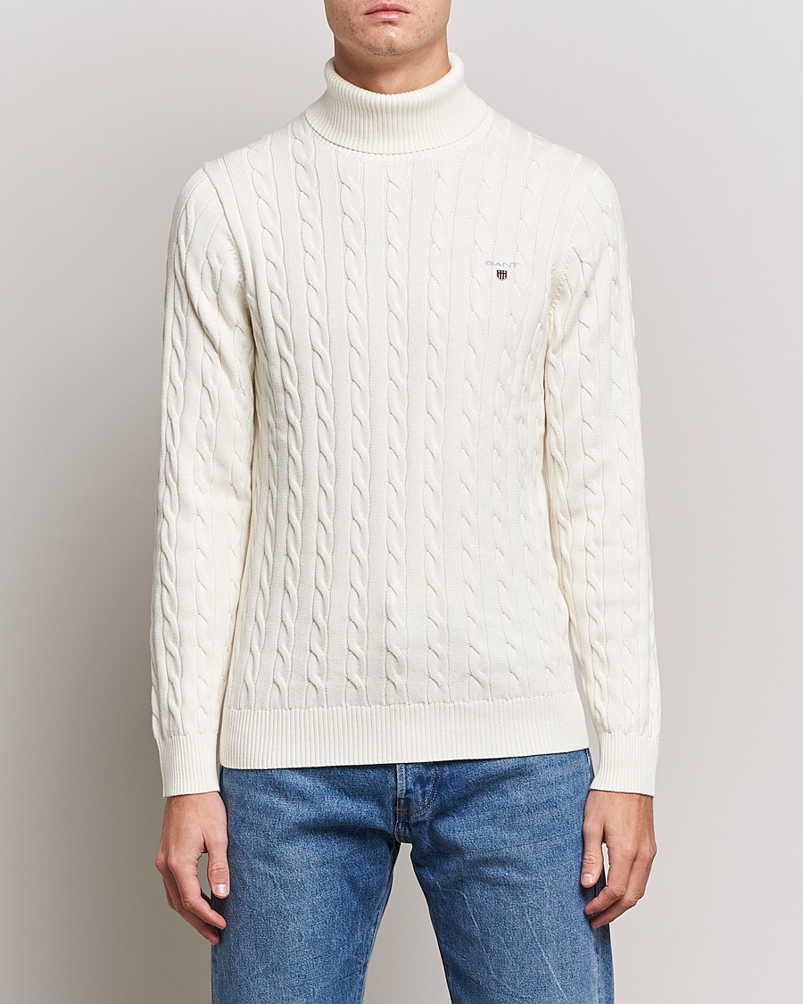 Herr | 30% rea | GANT | Cotton Cable Turtleneck Cream