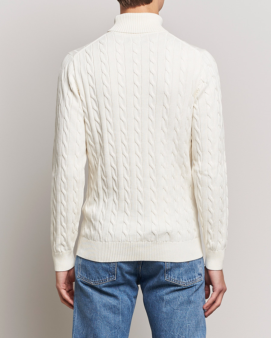 Herr | Tröjor | GANT | Cotton Cable Turtleneck Cream