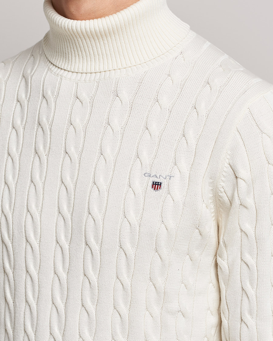 Herr | Tröjor | GANT | Cotton Cable Turtleneck Cream