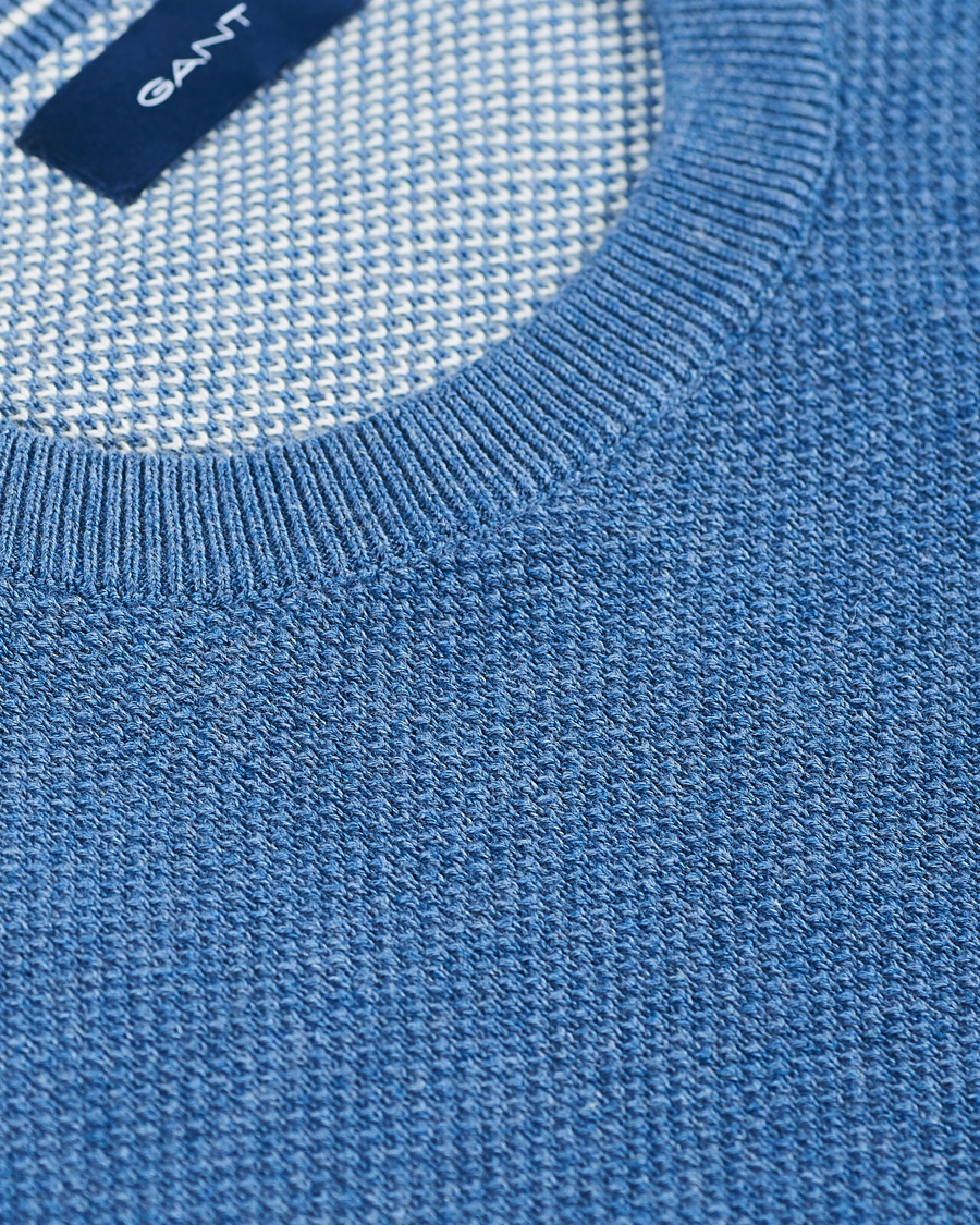 Herr | Tröjor | GANT | Cotton Pique Crew Neck Sweater Denim Blue Melange