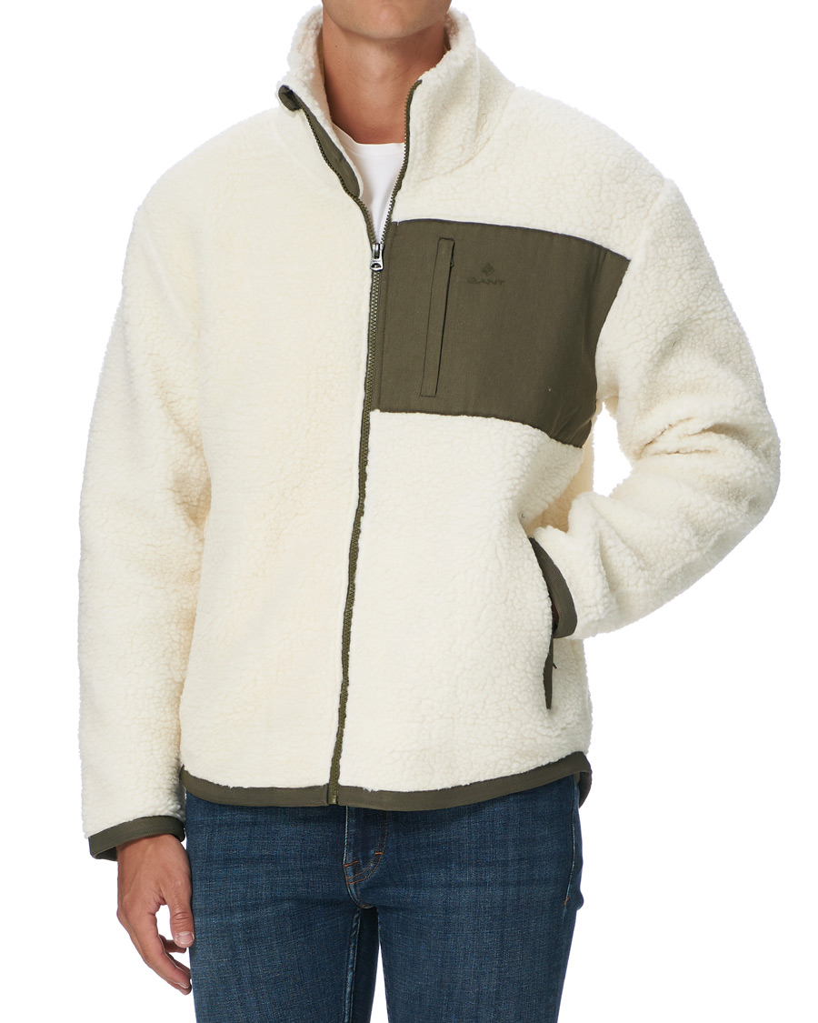 Herr | Tröjor | GANT | Fleece Full Zip Jacket Cream
