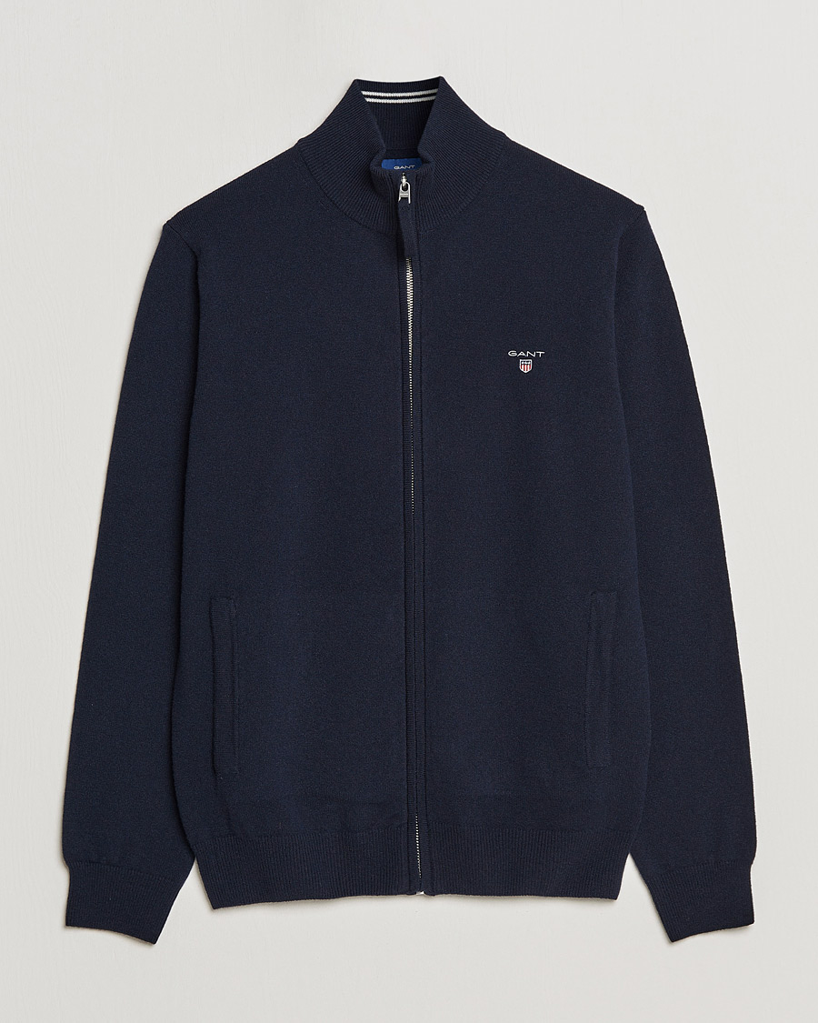 Herr | Tröjor | GANT | Lambswool Full Zip Marine