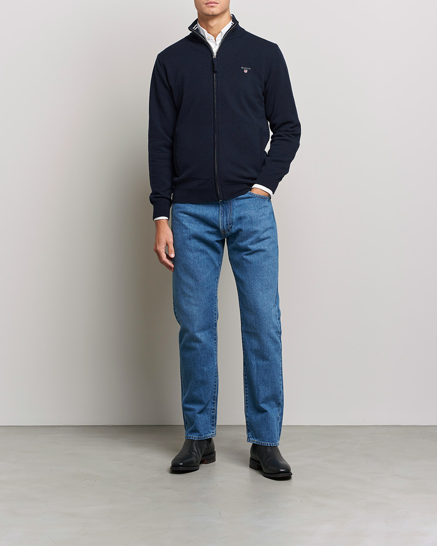 Herr | Tröjor | GANT | Lambswool Full Zip Marine