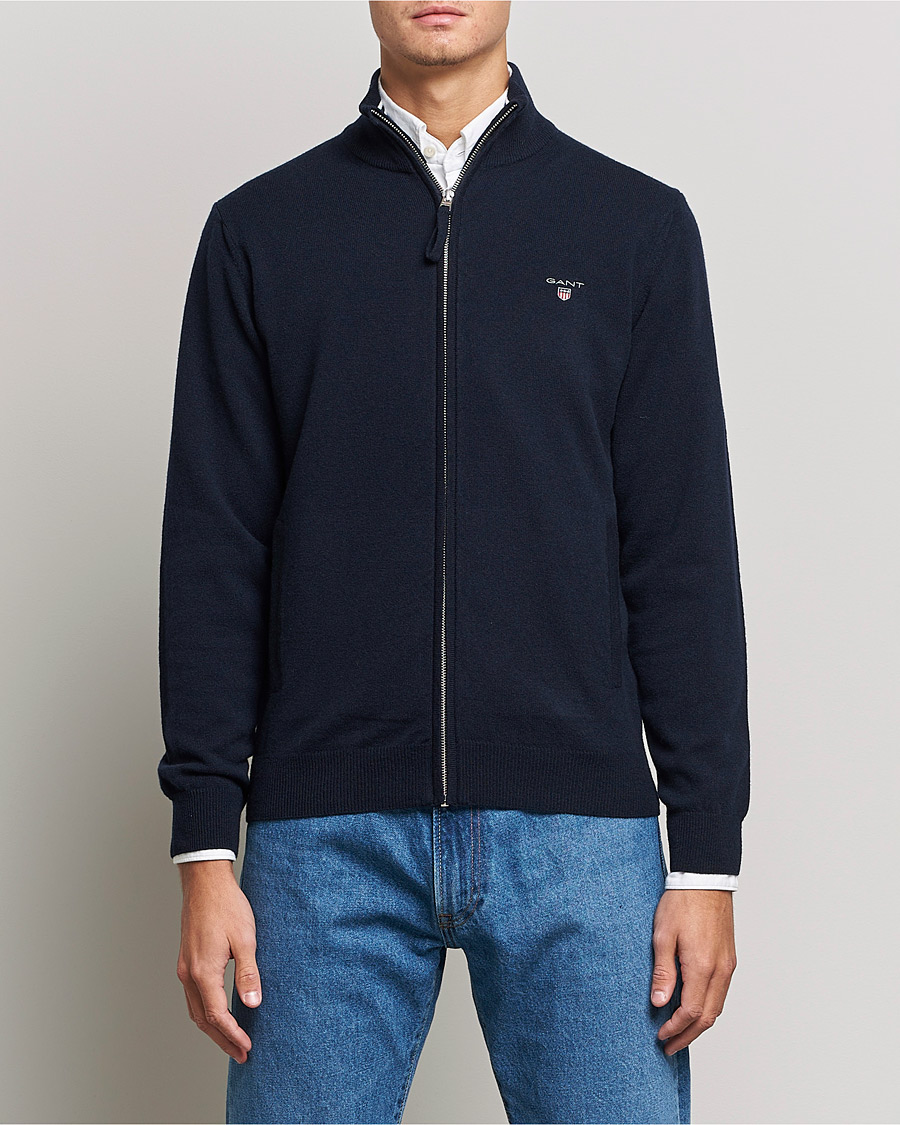 Herr | Tröjor | GANT | Lambswool Full Zip Marine