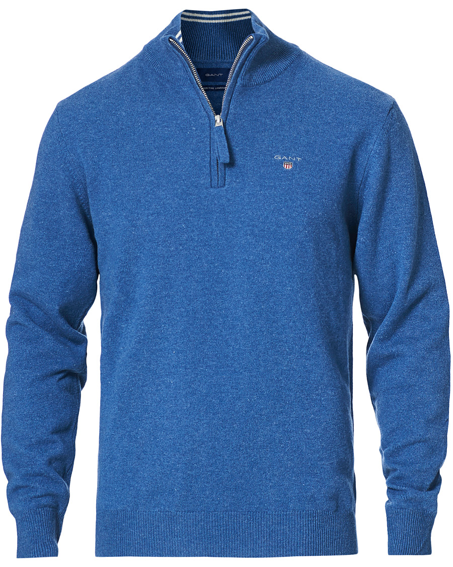 Herr | Tröjor | GANT | Lambswool Half Zip Sweater Stone Blue Melange