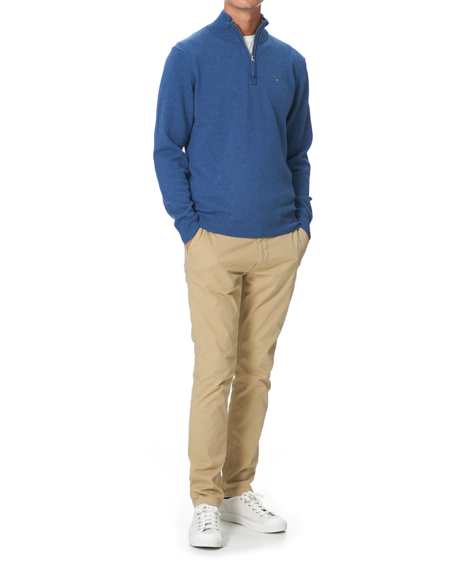 Herr | Tröjor | GANT | Lambswool Half Zip Sweater Stone Blue Melange