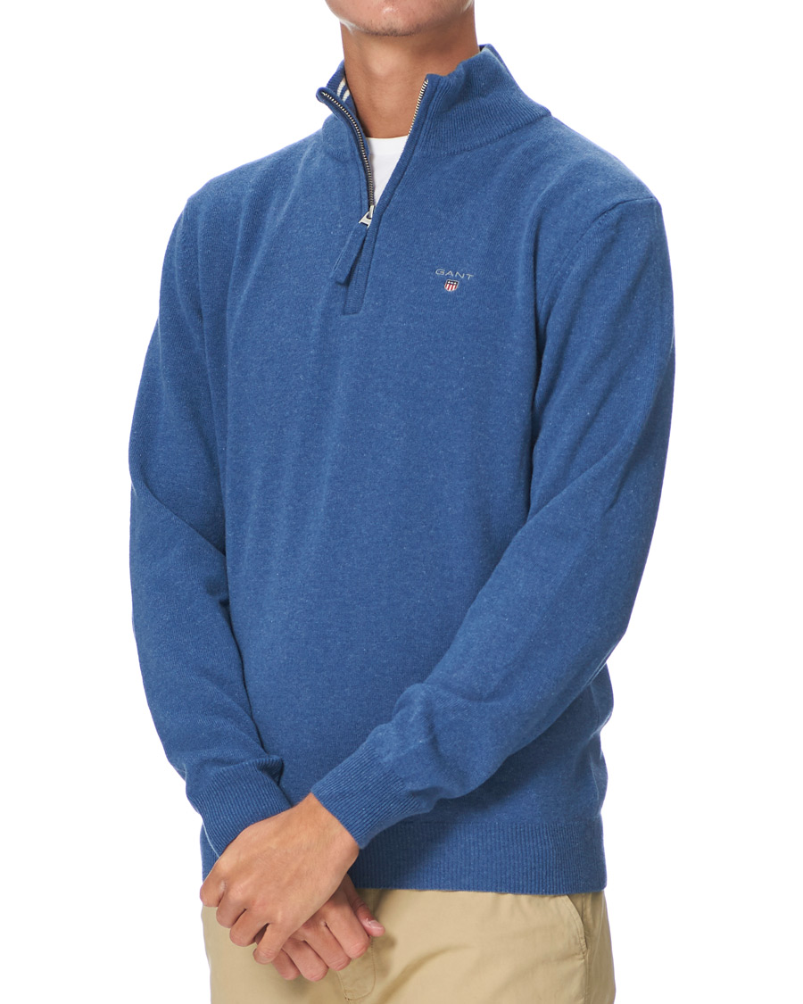 Herr | Tröjor | GANT | Lambswool Half Zip Sweater Stone Blue Melange