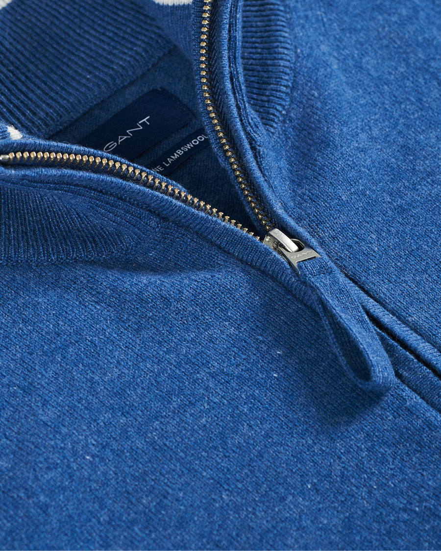 Herr | Tröjor | GANT | Lambswool Half Zip Sweater Stone Blue Melange