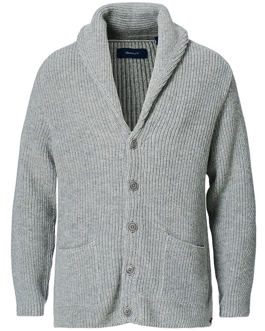 Herr | Tröjor | GANT | Mohair Blend Shawl Cardigan Grey Melange