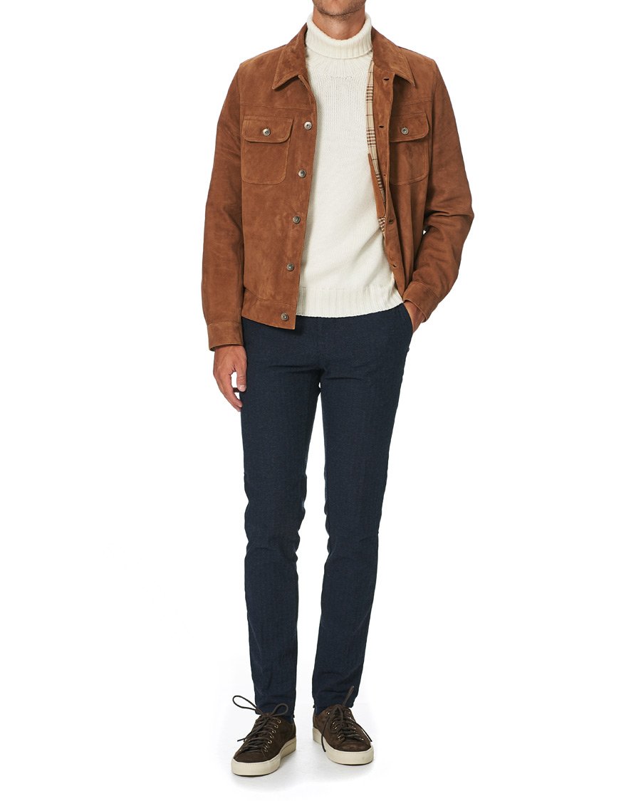 Herr | Byxor | Incotex | Slim Fit Cotton/Wool Herringbone Slacks Navy