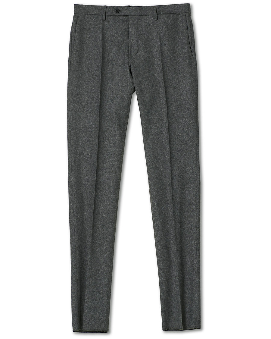 Herr | Byxor | Incotex | Slim Fit Washable Flannel Trousers Grey Melange