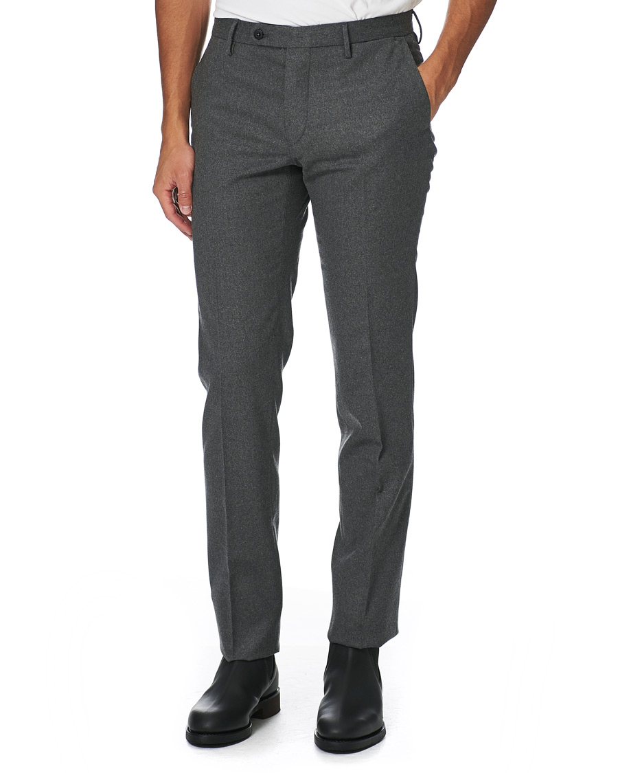 Herr | Byxor | Incotex | Slim Fit Washable Flannel Trousers Grey Melange