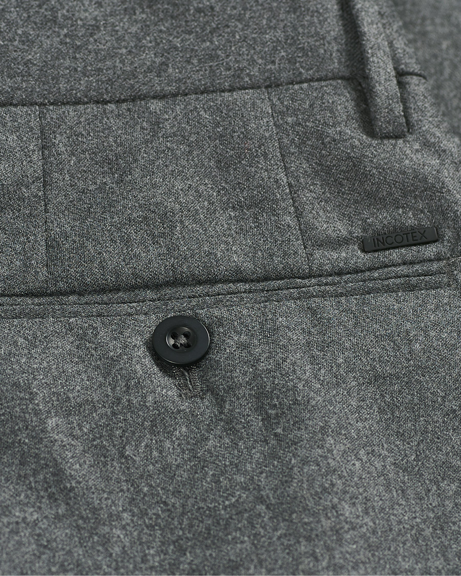 Herr | Byxor | Incotex | Slim Fit Washable Flannel Trousers Grey Melange