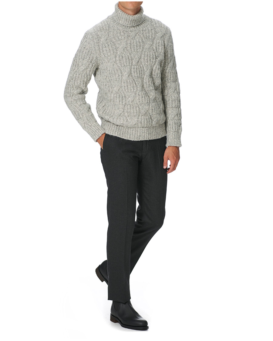 Herr | Byxor | Incotex | Slim Fit Washable Flannel Trousers Dark Grey