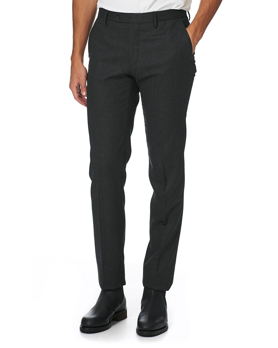 Herr | Byxor | Incotex | Slim Fit Washable Flannel Trousers Dark Grey