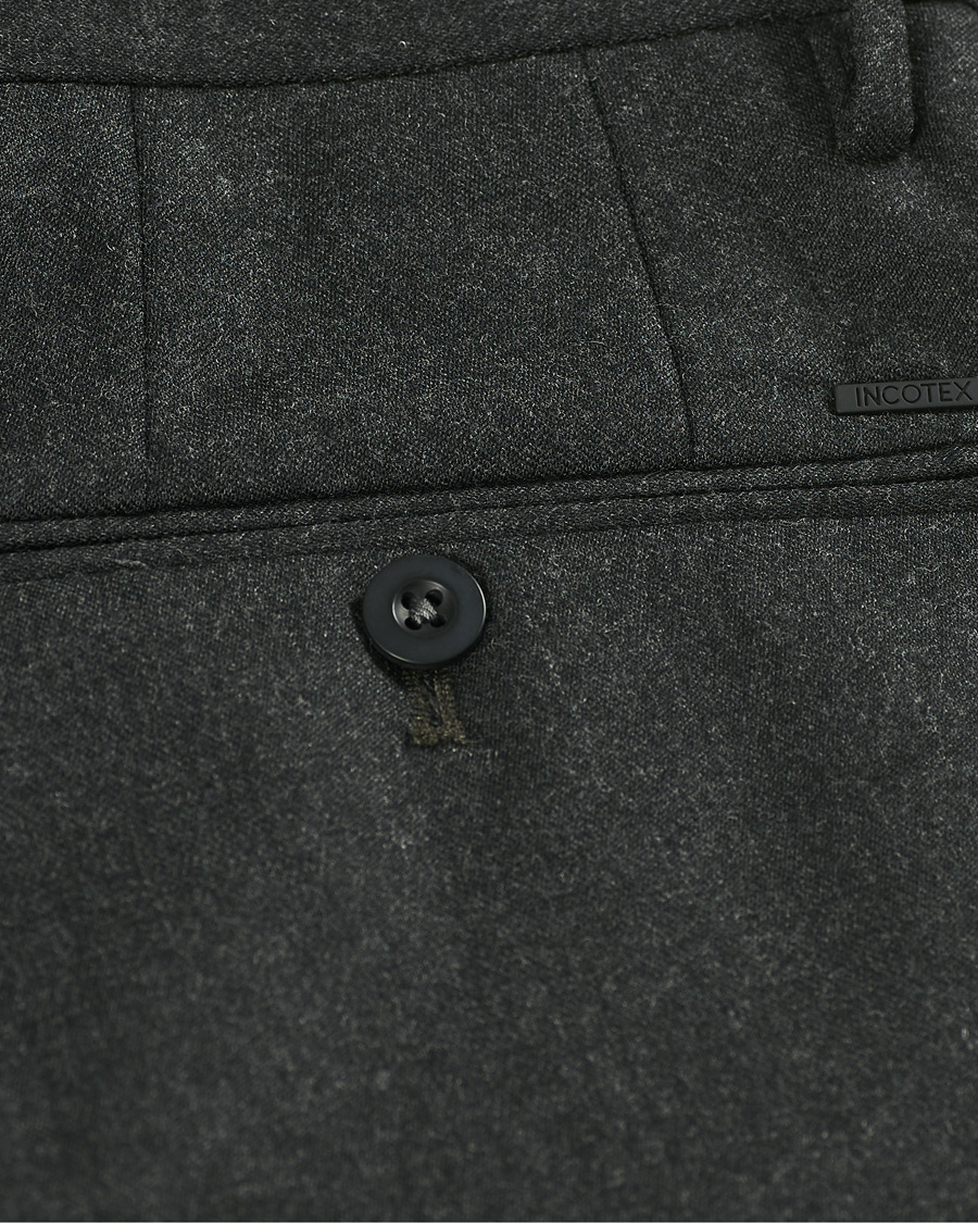 Herr | Byxor | Incotex | Slim Fit Washable Flannel Trousers Dark Grey