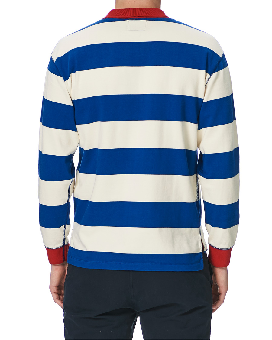 Herr | T-Shirts | Drake's | Mock Collar Long Sleeve Tee Blue/White