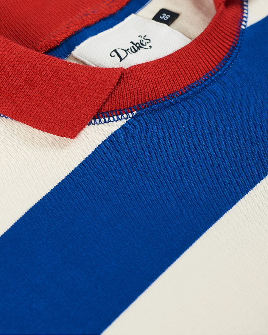 Herr | T-Shirts | Drake's | Mock Collar Long Sleeve Tee Blue/White