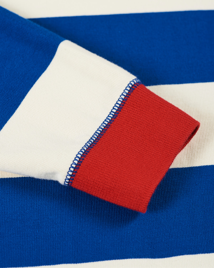 Herr | T-Shirts | Drake's | Mock Collar Long Sleeve Tee Blue/White