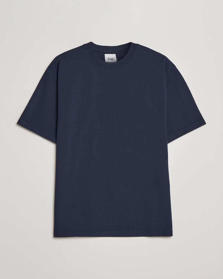 Herr | T-Shirts | Drake's | Short Sleeve Hiking T-Shirt Navy