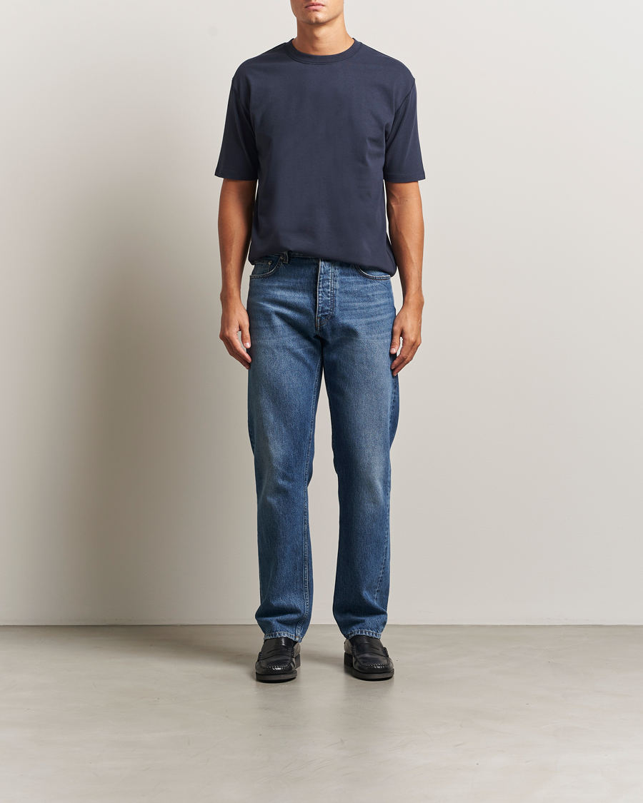 Herr | T-Shirts | Drake's | Short Sleeve Hiking T-Shirt Navy