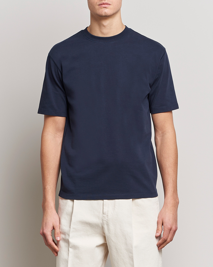 Herr | T-Shirts | Drake's | Short Sleeve Hiking T-Shirt Navy