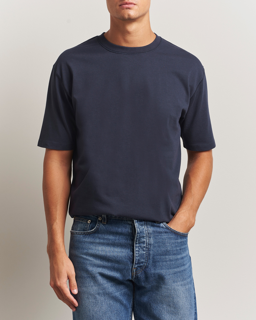 Herr | T-Shirts | Drake's | Short Sleeve Hiking T-Shirt Navy