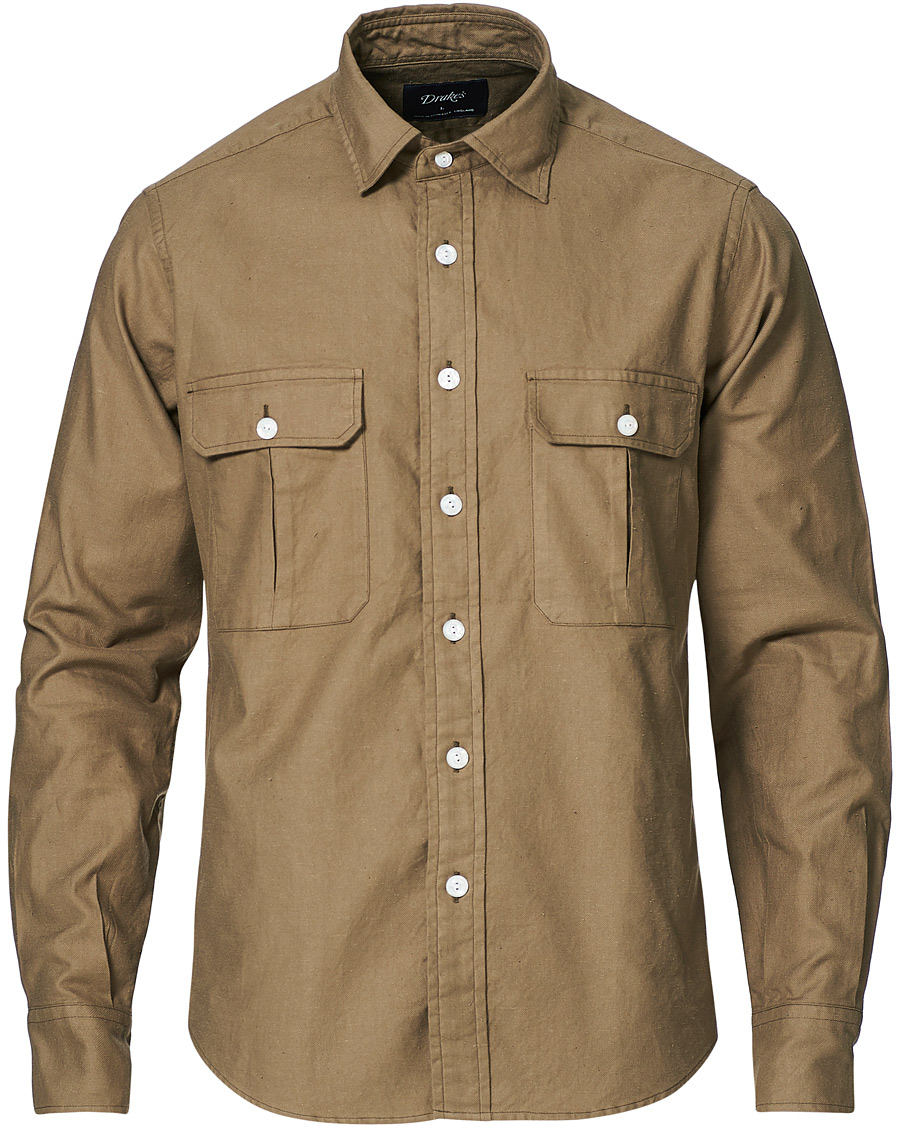 Herr | Skjortor | Drake's | Two Pocket Cotton Work Shirt Khaki