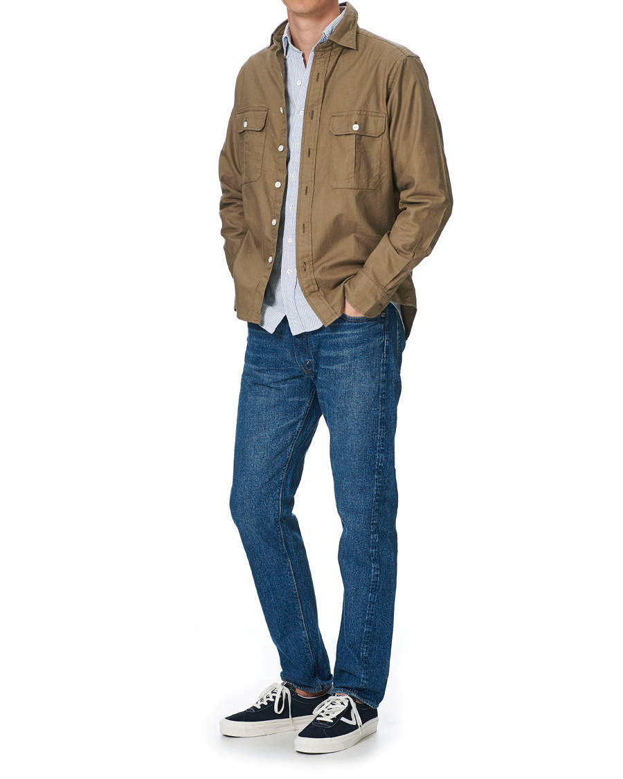 Herr | Skjortor | Drake's | Two Pocket Cotton Work Shirt Khaki