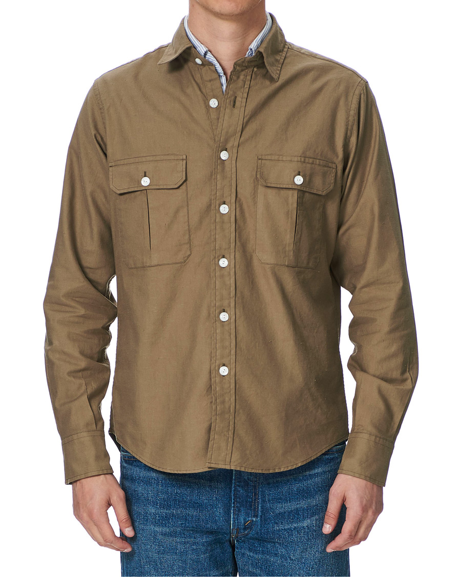 Herr | Skjortor | Drake's | Two Pocket Cotton Work Shirt Khaki