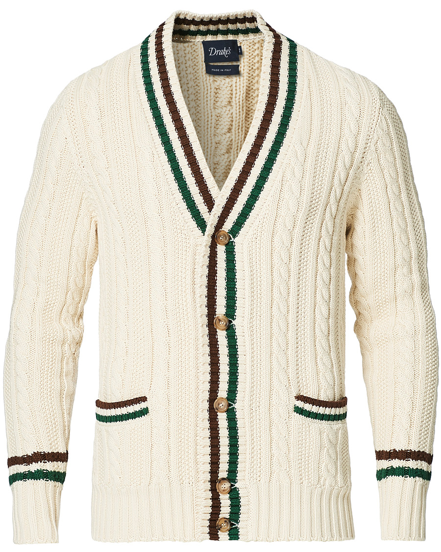 Herr | Tröjor | Drake's | Cotton/Cashmere Cricket V-Neck Jumper Ecru