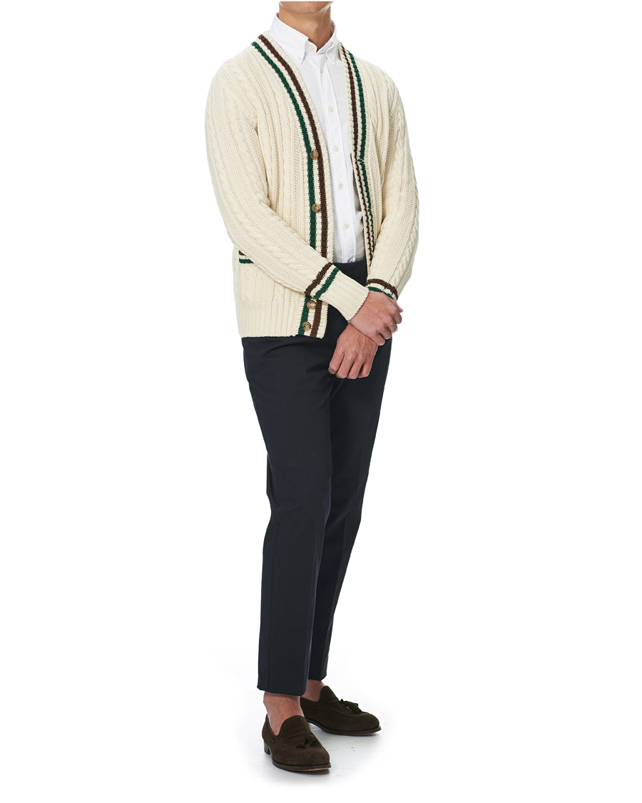 Herr | Tröjor | Drake's | Cotton/Cashmere Cricket V-Neck Jumper Ecru