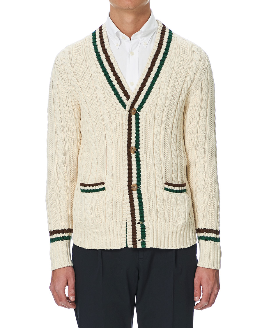 Herr | Tröjor | Drake's | Cotton/Cashmere Cricket V-Neck Jumper Ecru