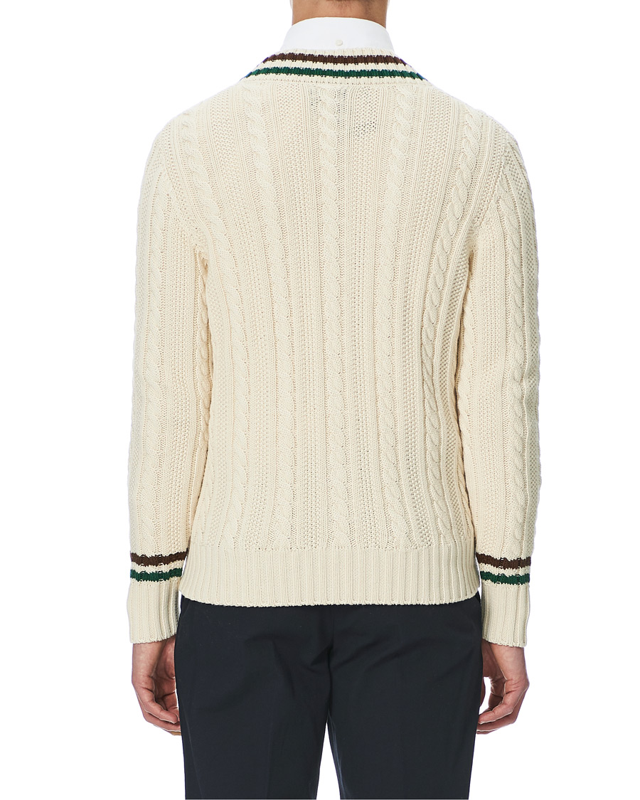 Herr | Tröjor | Drake's | Cotton/Cashmere Cricket V-Neck Jumper Ecru
