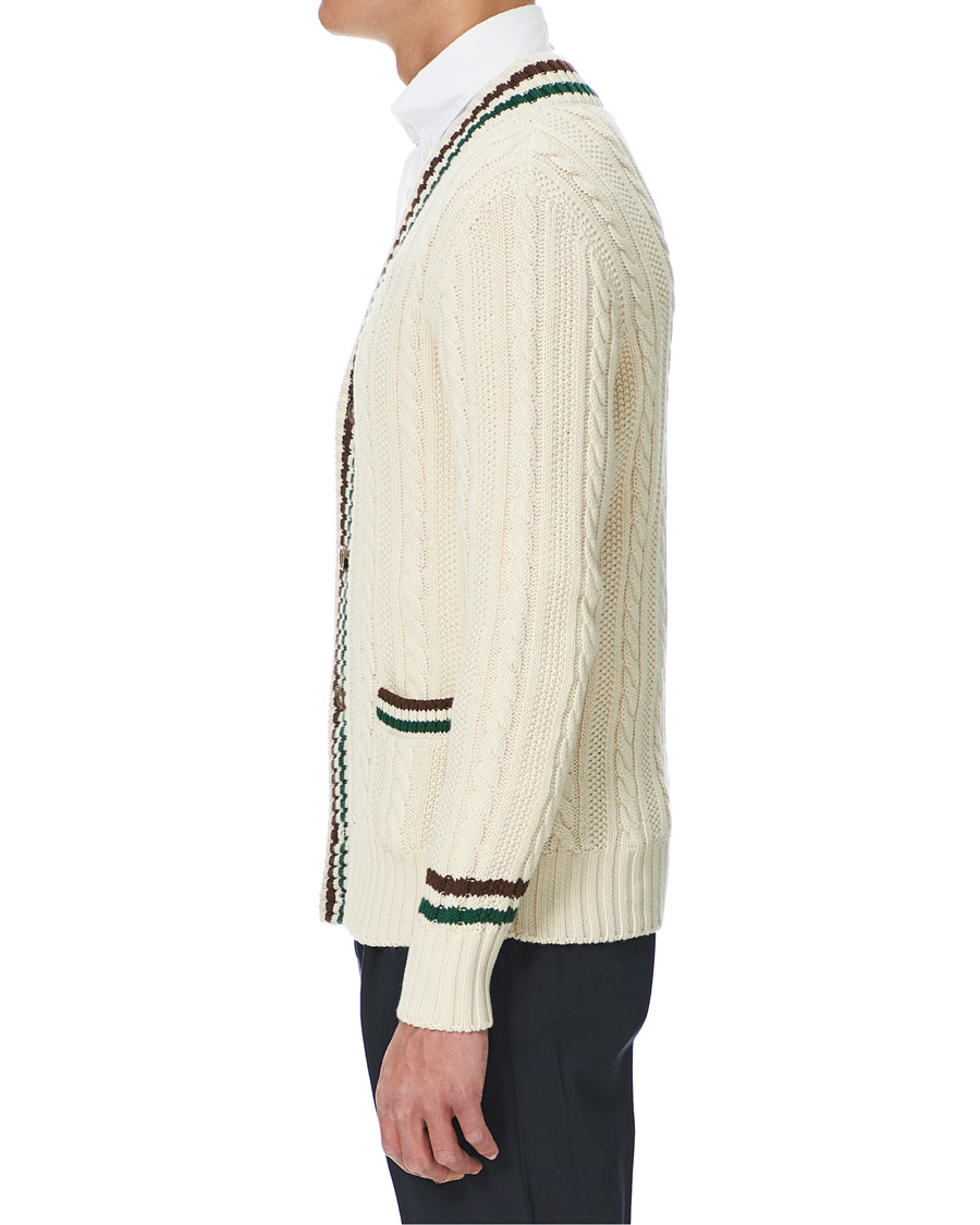 Herr | Tröjor | Drake's | Cotton/Cashmere Cricket V-Neck Jumper Ecru