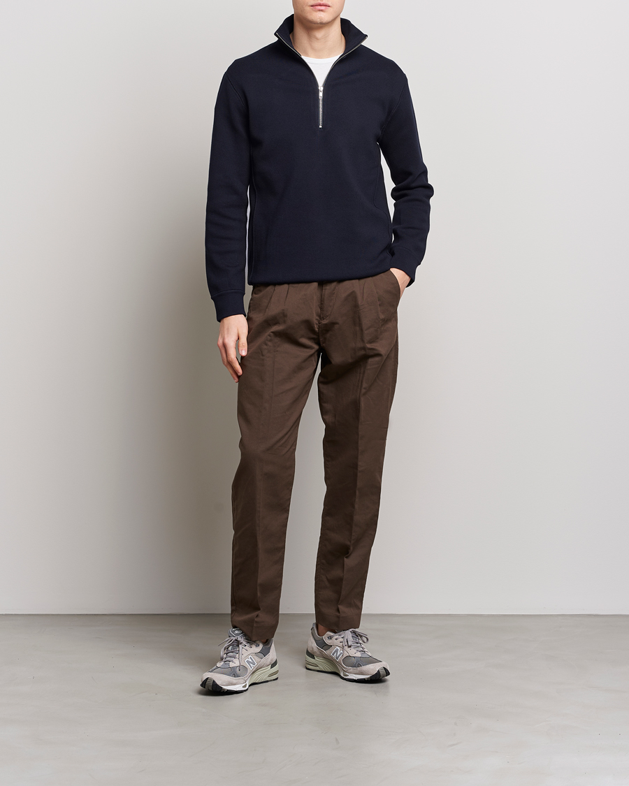 Herr | Tröjor | NN07 | Luis Cotton/Modal Half Zip Sweater Navy Blue