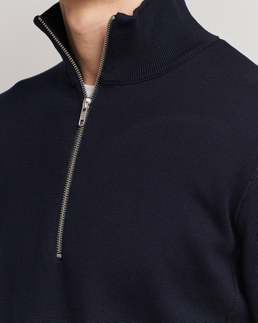 Herr | Tröjor | NN07 | Luis Cotton/Modal Half Zip Sweater Navy Blue