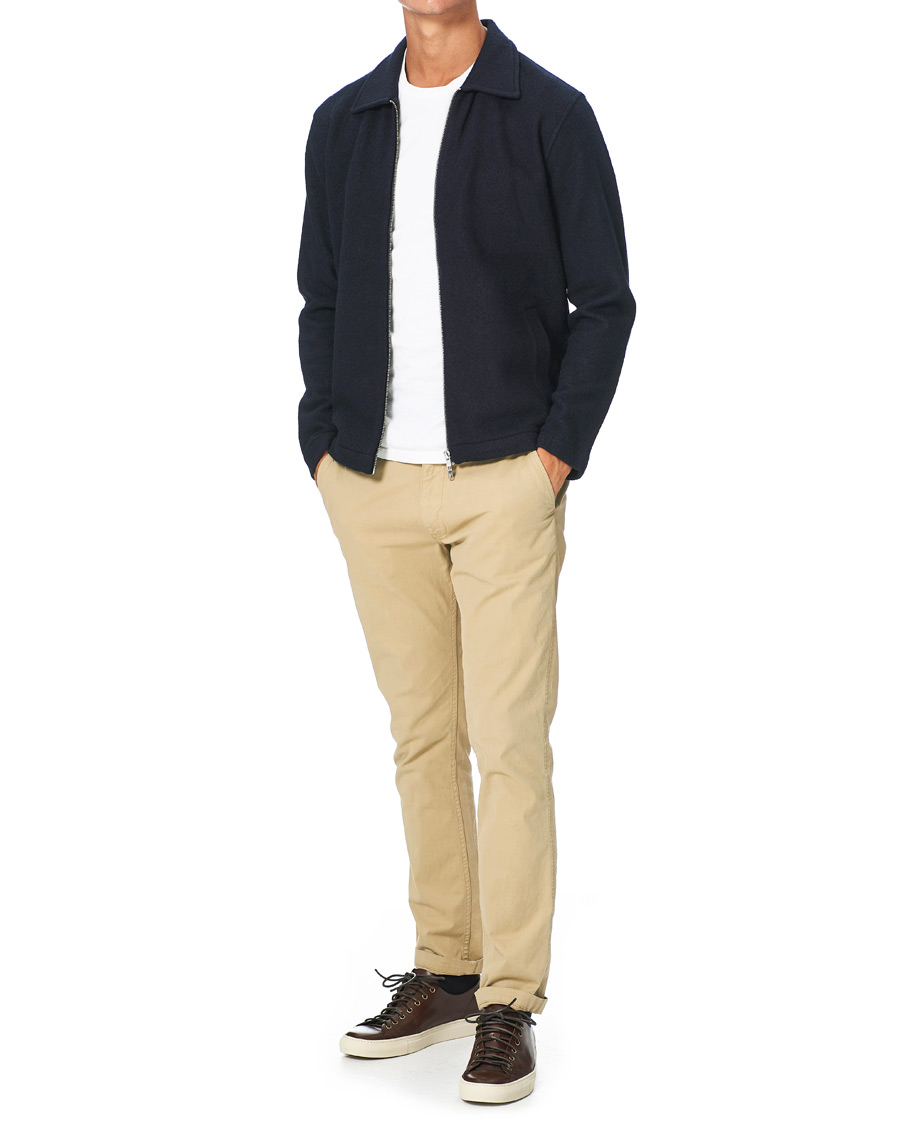 Herr | Tröjor | NN07 | Ivan Boiled Wool Full Zip Navy Blue