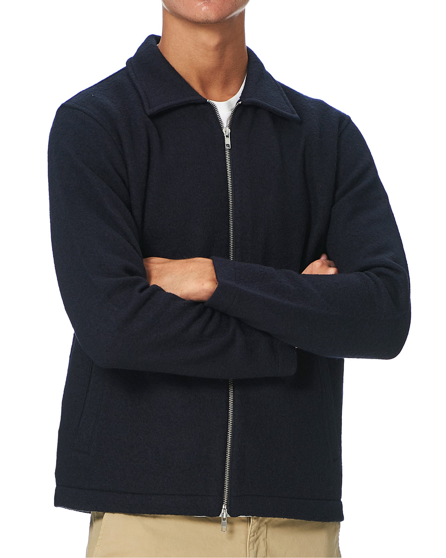 Herr | Tröjor | NN07 | Ivan Boiled Wool Full Zip Navy Blue
