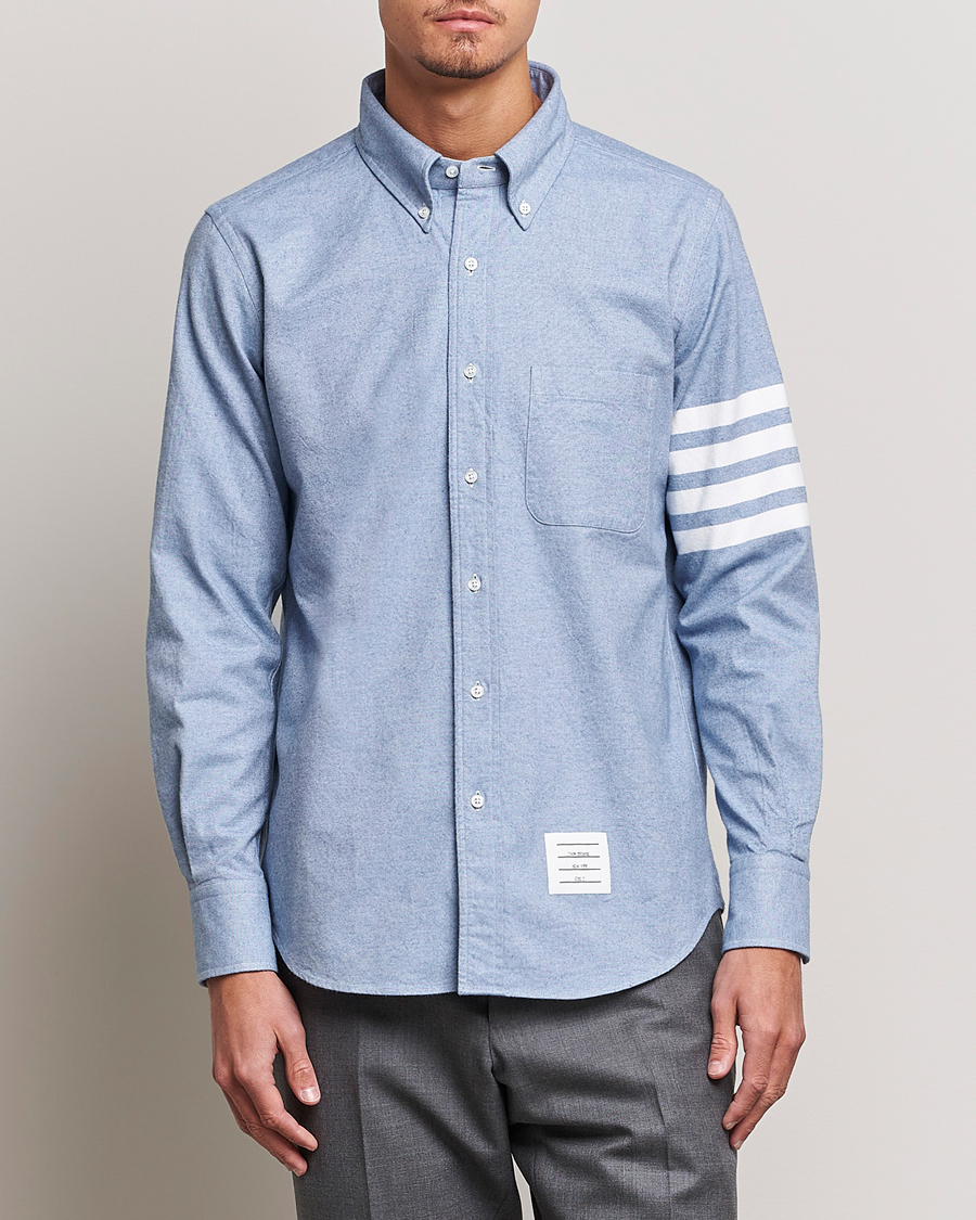 Herr | Flanellskjortor | Thom Browne | 4-Bar Flannel Shirt Light Blue