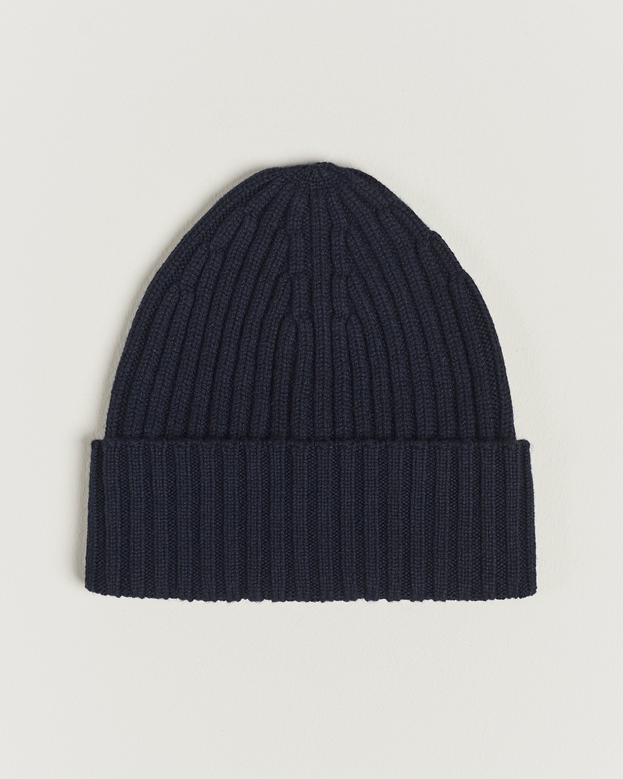 Herr | Mössor | Piacenza Cashmere | Ribbed Cashmere Beanie Navy