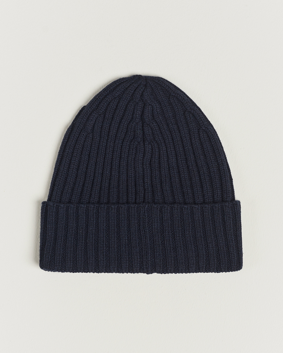 Herr | Mössor | Piacenza Cashmere | Ribbed Cashmere Beanie Navy