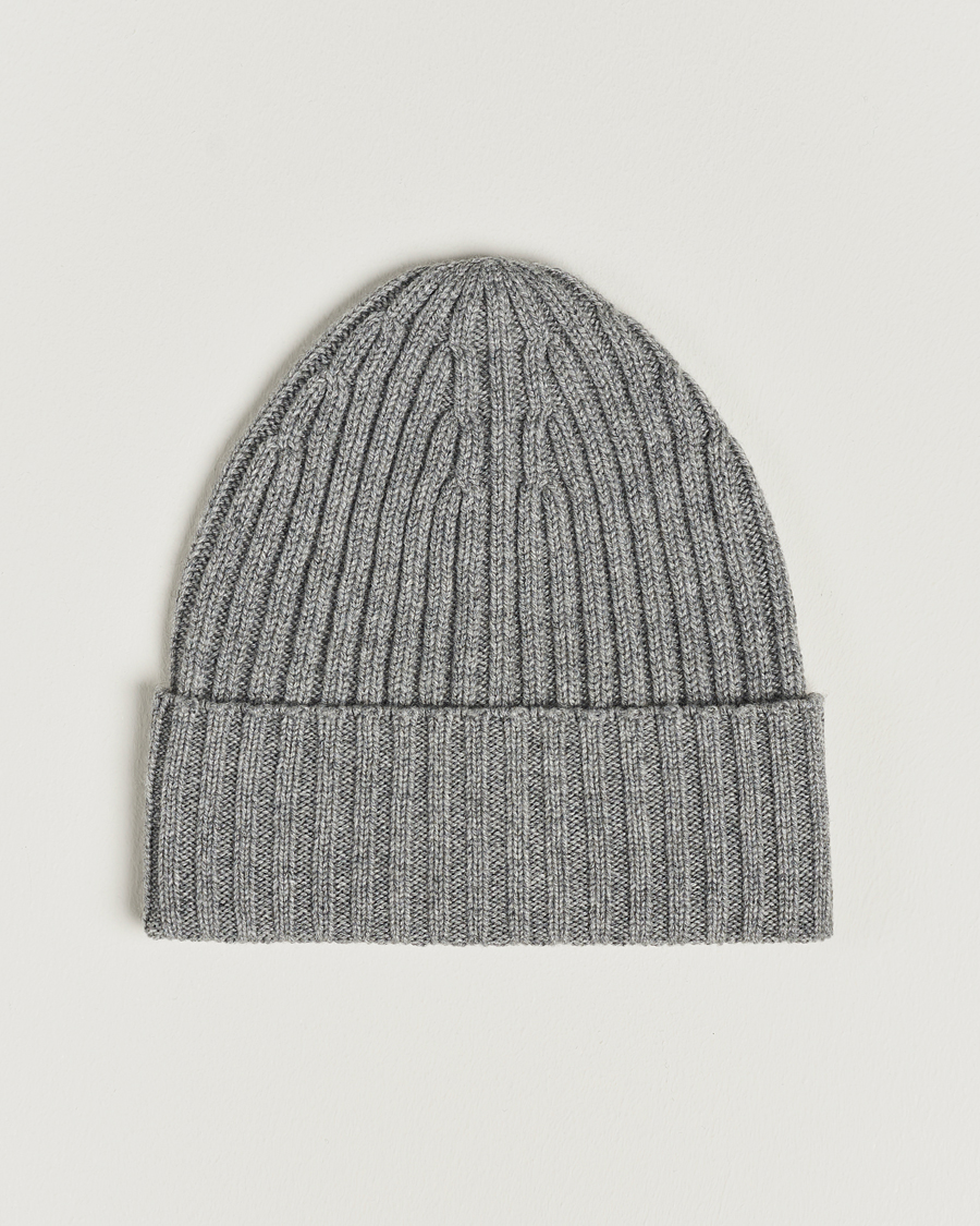Herr | Mössor | Piacenza Cashmere | Ribbed Cashmere Beanie Grey Melange