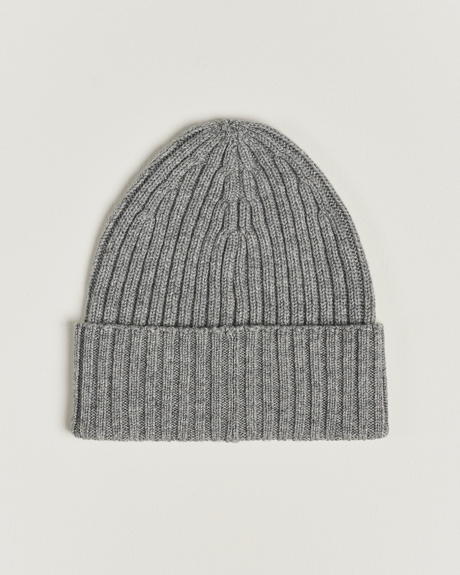 Herr | Mössor | Piacenza Cashmere | Ribbed Cashmere Beanie Grey Melange